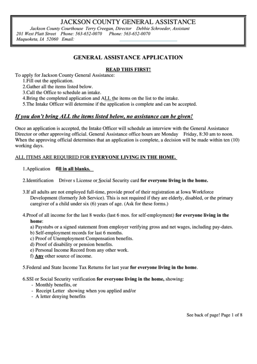 General Assistance Application Printable pdf