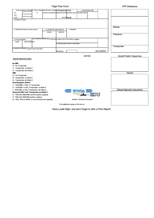 Flight Plan Form Printable pdf