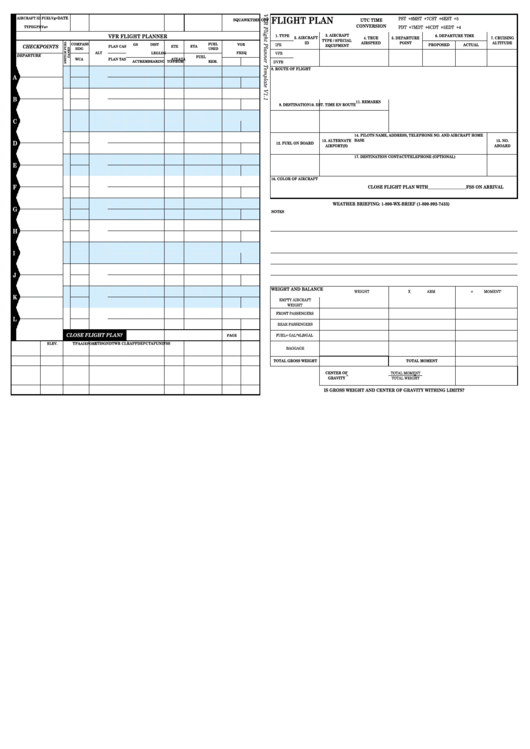 Vfr Flight Plan Form Printable Pdf Download