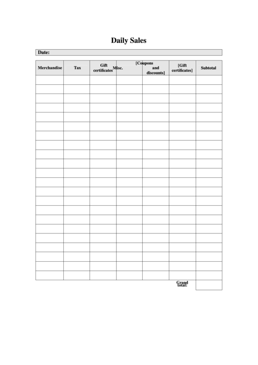 Daily Sales Chart Printable pdf