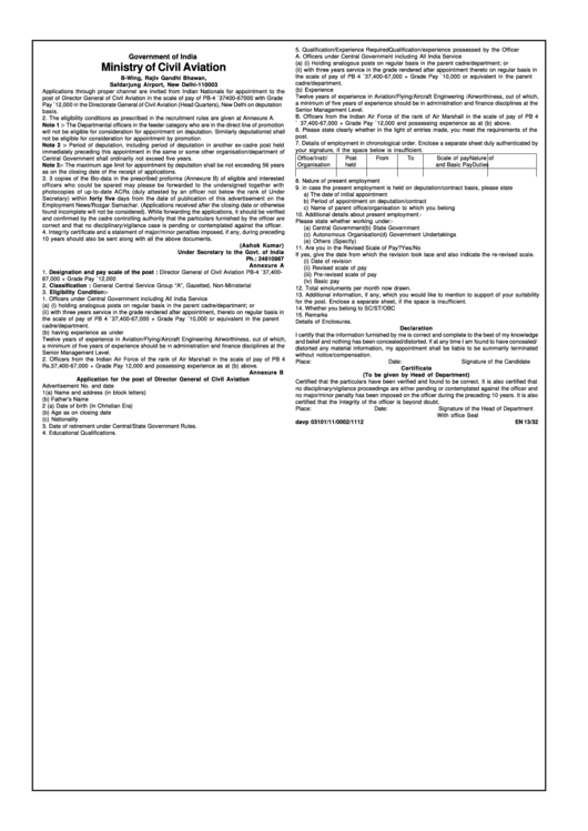 Ministry Of Civil Aviation Application Form Printable pdf