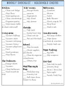 Household Chore Chart - Weekly Checklist