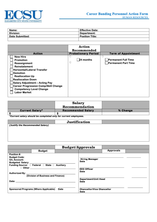 Career Banding Personnel Action Form Printable pdf