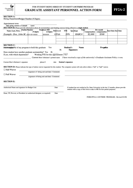 Graduate Assistant Personnel Action Form Printable pdf