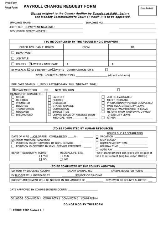 Payroll Change Request Form