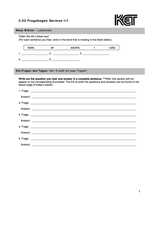 Fragebogen German Iii Teacher Test Template Printable pdf