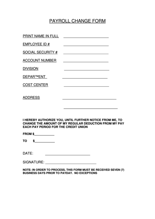 Payroll Change Form Printable pdf