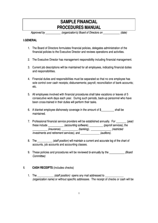 Sample Financial Procedures Manual Template Printable pdf