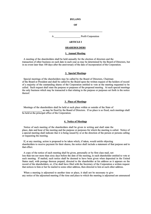 Bylaws Template