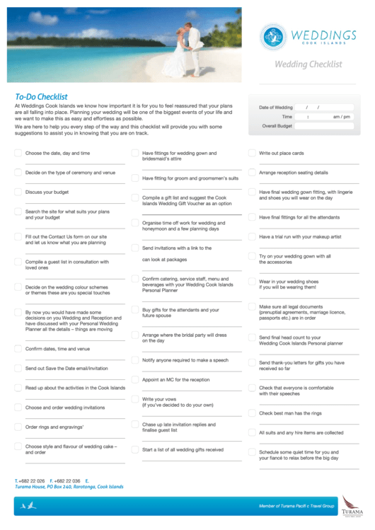Wedding To-Do Checklist Template Printable pdf