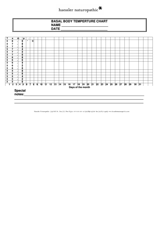 Basal Body Temperature Chart Printable pdf