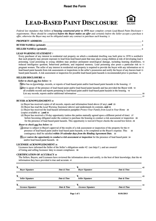 Top 25 Lead Based Paint Disclosure Form Templates Free To Download In PDF Format