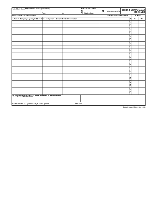 Ics 211p Check-In List (Personnel) Printable pdf