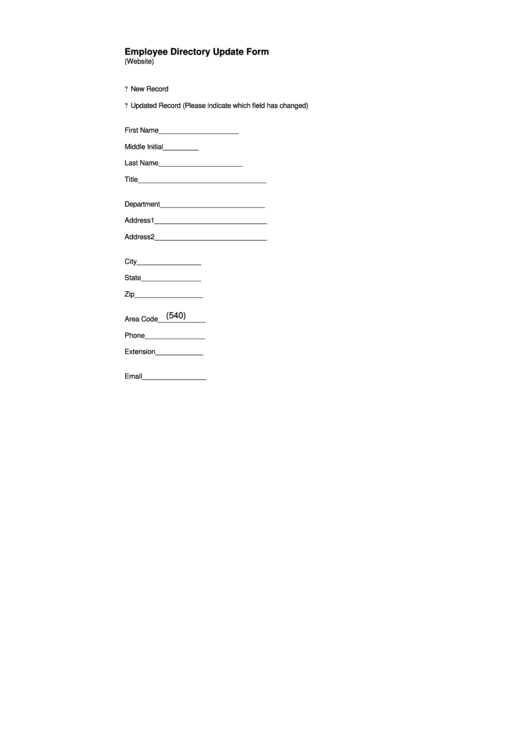 Fillable Employee Directory Update Form (540) Printable pdf