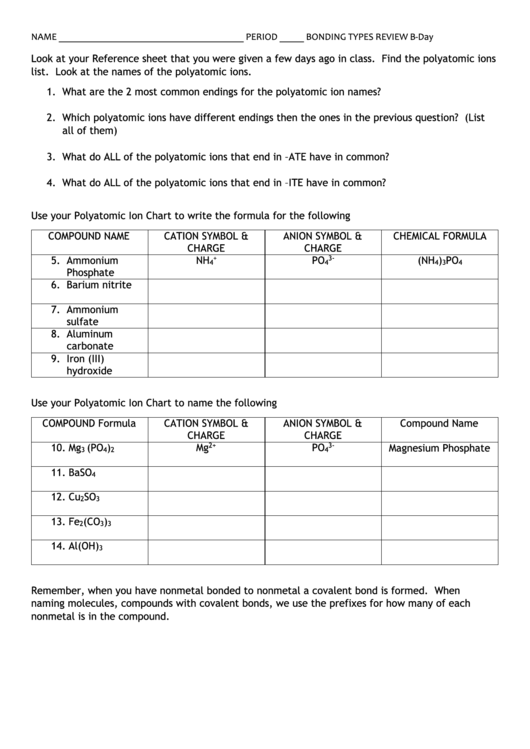 Bonding Types Worksheet Printable pdf