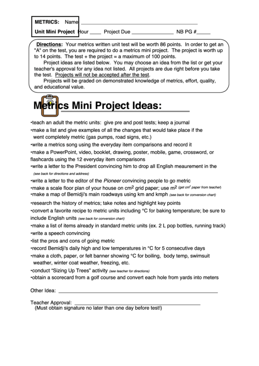Metrics Mini Project Ideas Printable pdf