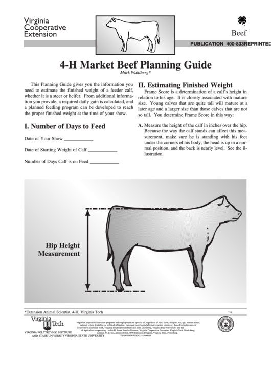 Fillable 4-H Market Beef Planning Guide - Virginia Tech Printable pdf