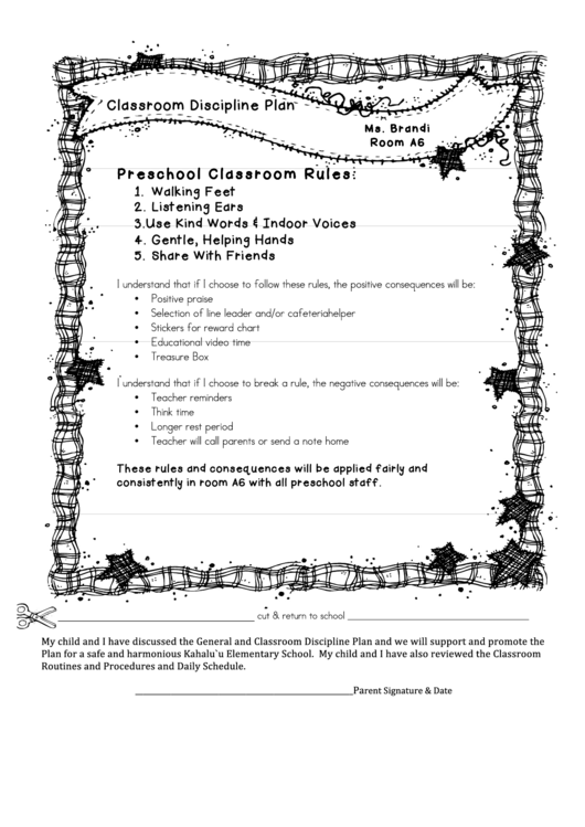 Classroom Discipline Plan Printable pdf