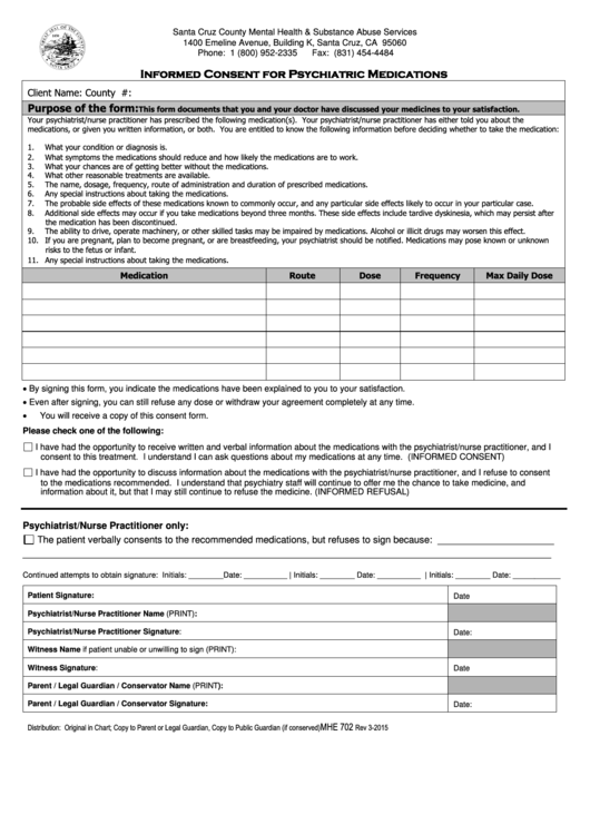 Informed Consent For Psychiatric Medications Printable pdf