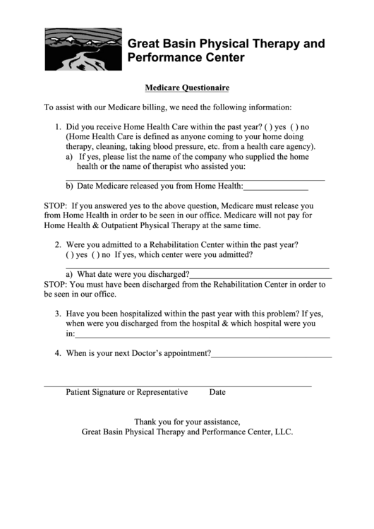 Medicare Questionnaire Template Printable pdf