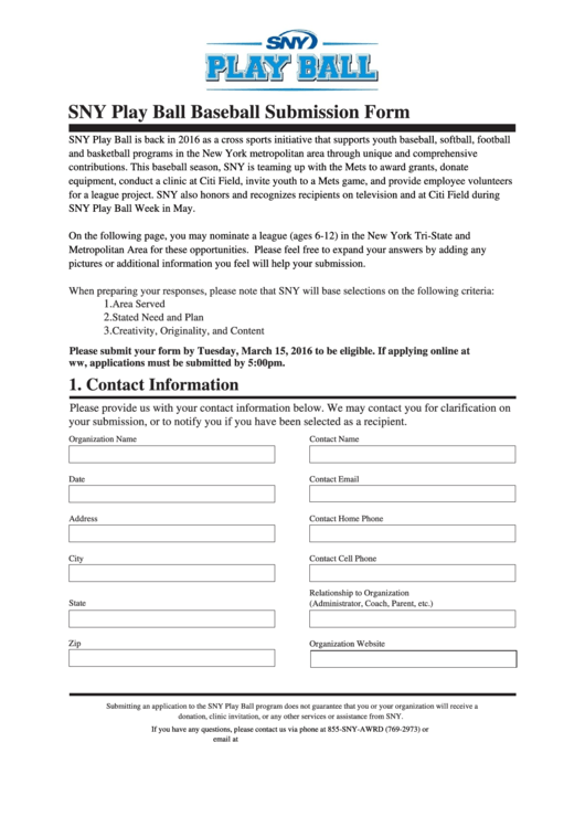 Sny Play Ball Baseball Submission Form