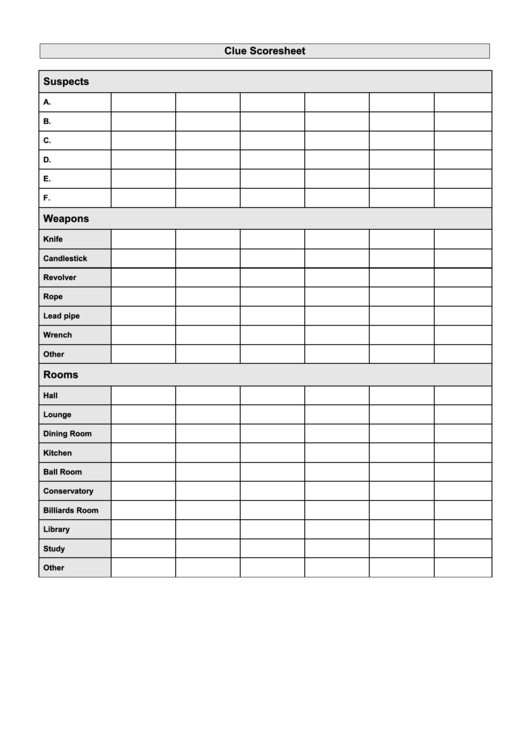 Clue Scoresheet Printable Pdf Download