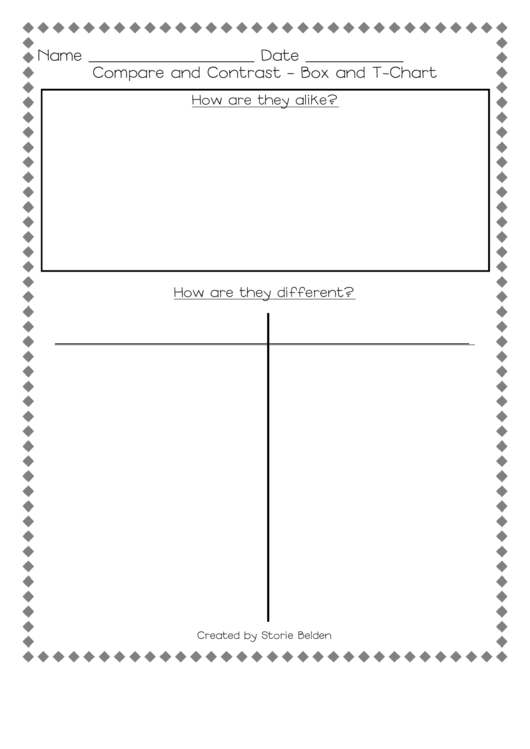 Compare And Contrast Box And T-Chart Printable pdf