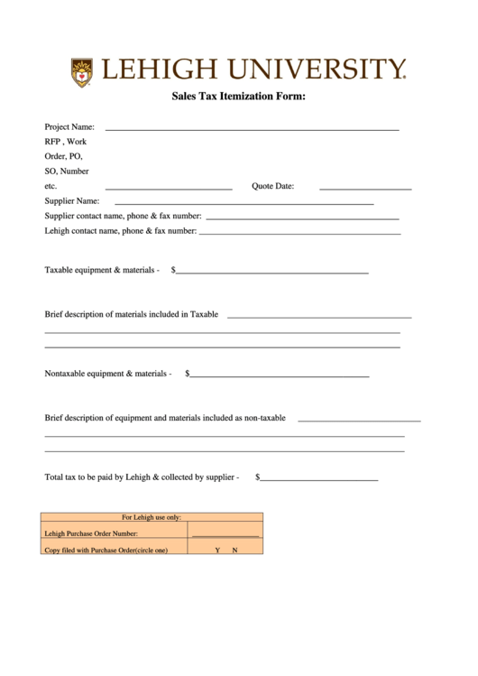 Sales Tax Itemization Form Printable pdf