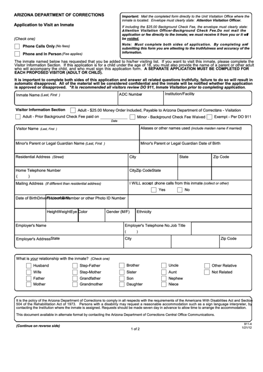 Top 6 Inmate Visitation Form Templates Free To Download In PDF Format