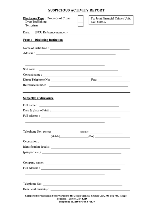 Suspicious Activity Report Printable Pdf Download