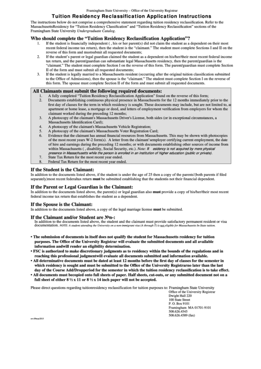 Tuition Residency Reclassification Application Printable pdf