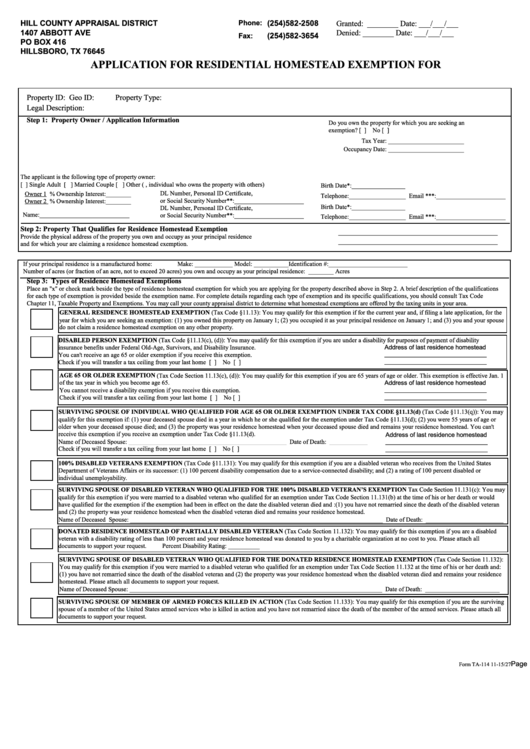 Application For Residential Homestead Exemption For Printable pdf