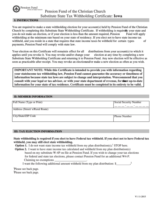 Substitute State Tax Withholding Certificate Form: Iowa Printable pdf