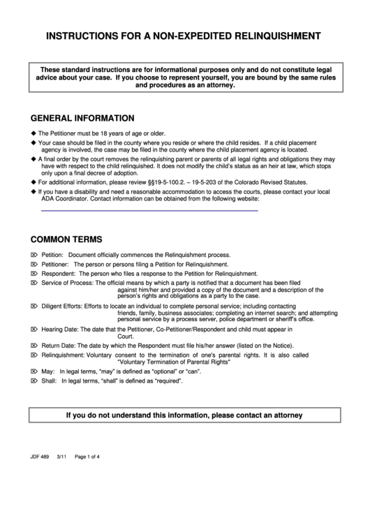 Instructions For A Non-Expedited Relinquishment Printable pdf