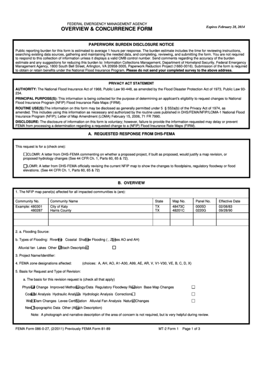 Fema Form 086-0-27 - Overview & Concurrence Form - 2011-2014 Printable pdf