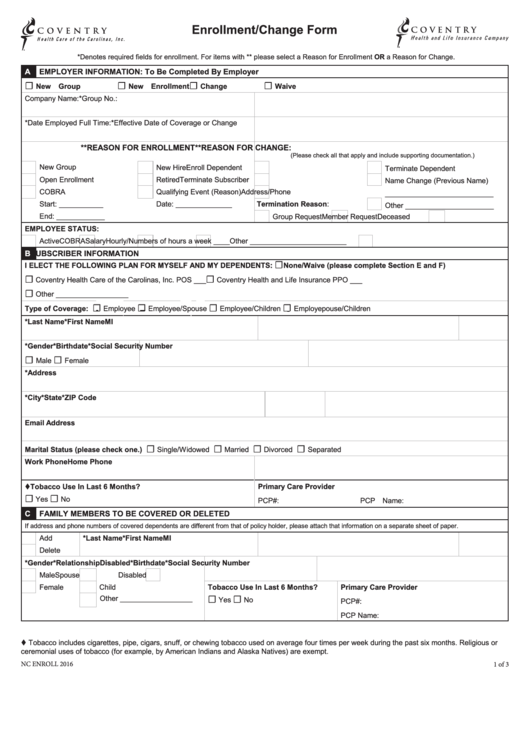 Enrollment/change Form Printable pdf