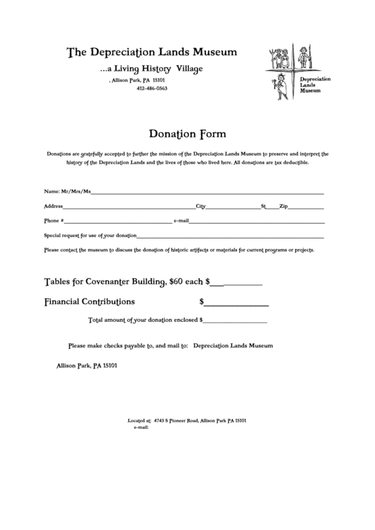 The Depreciation Lands Museum Donation Form Printable pdf