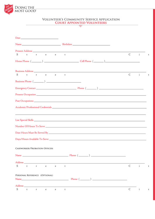 Volunteers Community Service Application Court Appointed Volunteers Salvation Army Printable pdf
