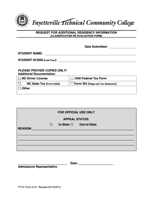 Fillable Residency Appeal Documents Printable pdf