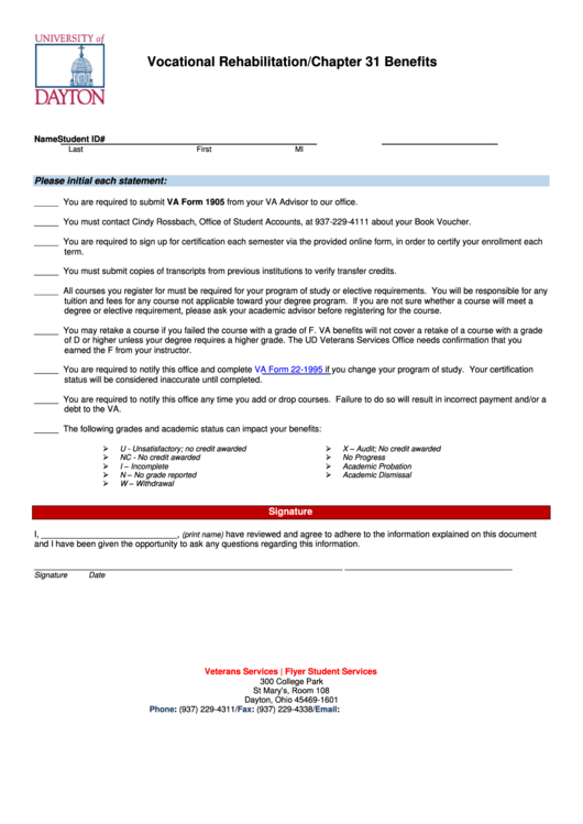 Vocational Rehabilitation Form/chapter 31 Benefits Printable pdf