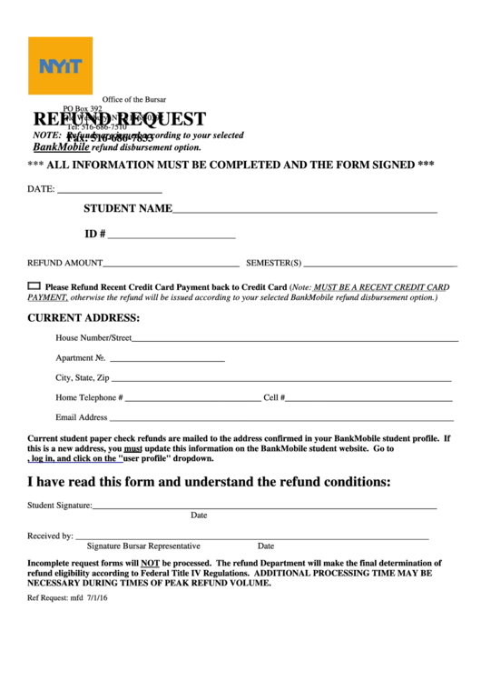 Printable Refund Form Template