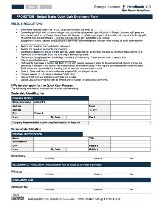 Fillable United States Quick Cash Enrollment Form Printable pdf