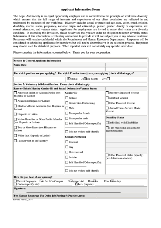 Fillable Applicant Information Form Printable pdf
