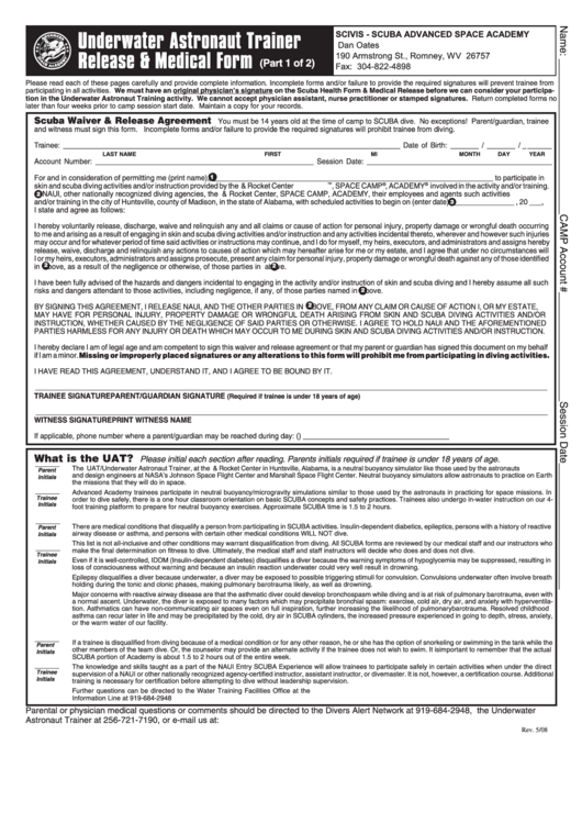Scuba Forms Underwater Astronaut Trainer Release And Medical Form Printable pdf