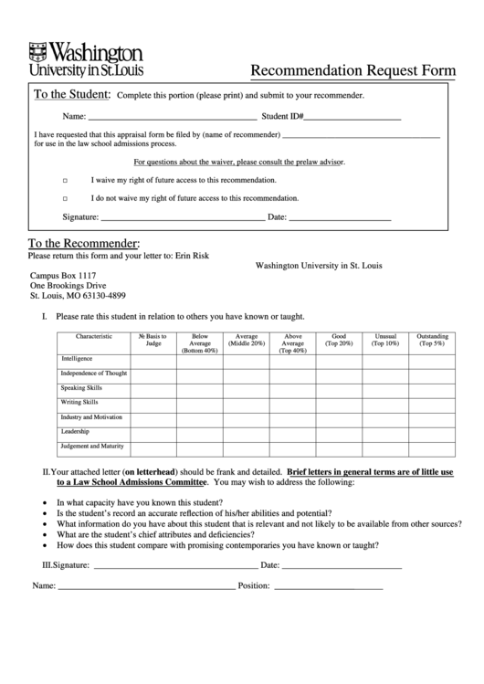 Letter Of Recommendation Request Form The College Of Arts Printable pdf