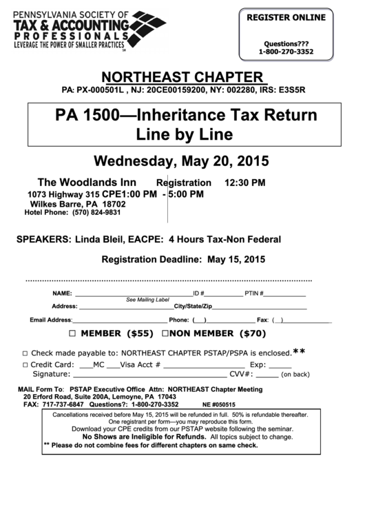 Pa 1500 Inheritance Tax Return Line By Line printable pdf download