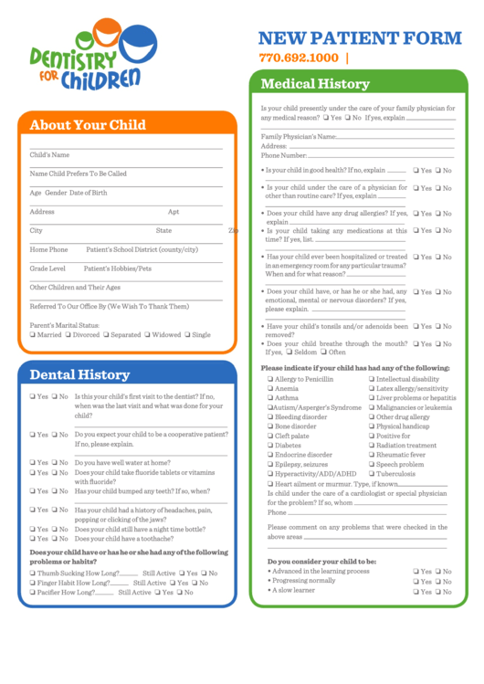New Patient Form - Orange/green Printable pdf