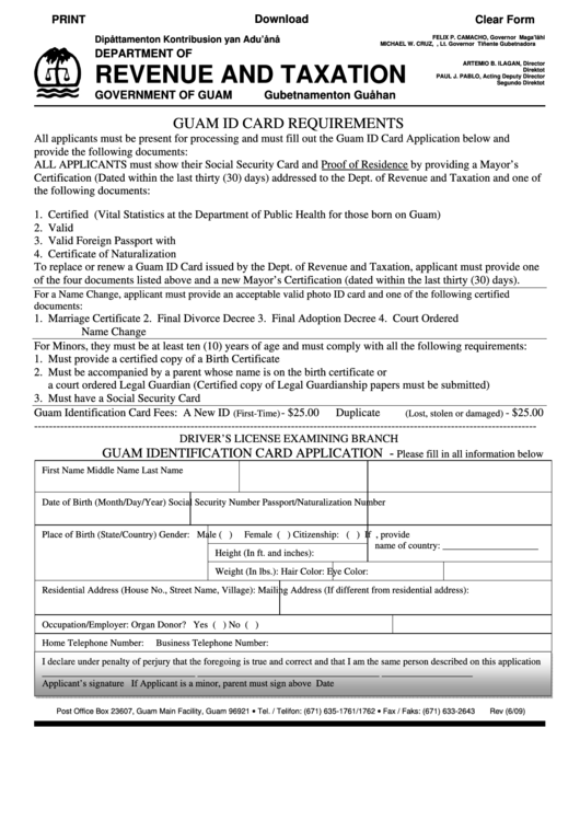 Fillable Guam Id Application Printable pdf