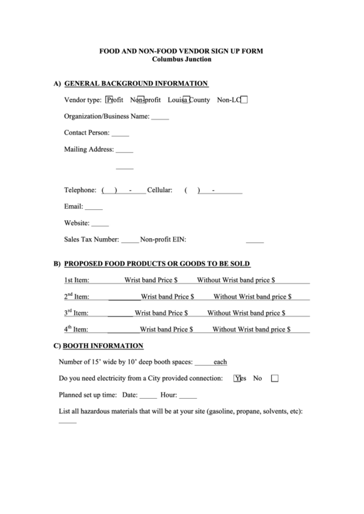 Vendor Application Printable pdf