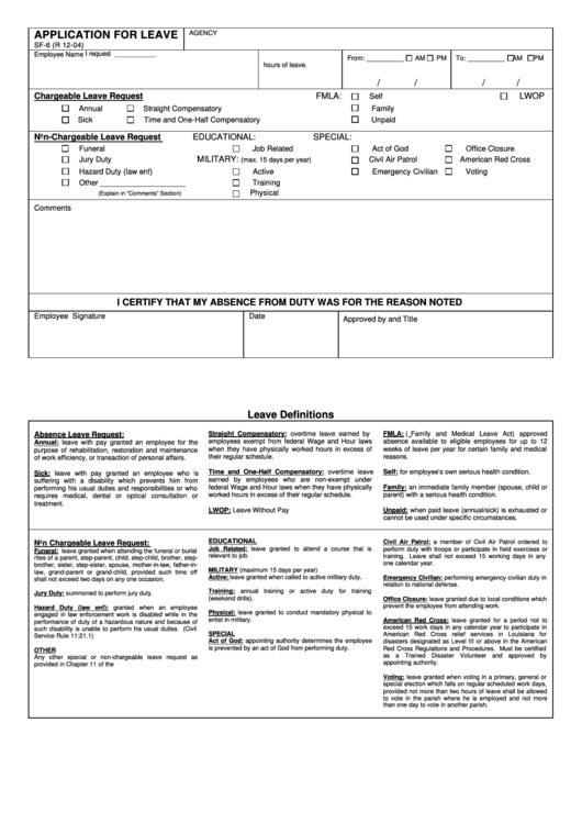 Fillable Application For Leave Form Printable pdf